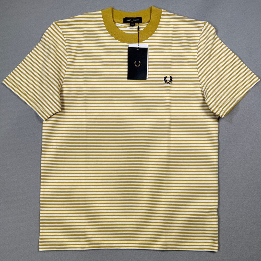 Fred Perry Fine Stripe Heavyweight Tee Shirt honeycomb/white Large $76